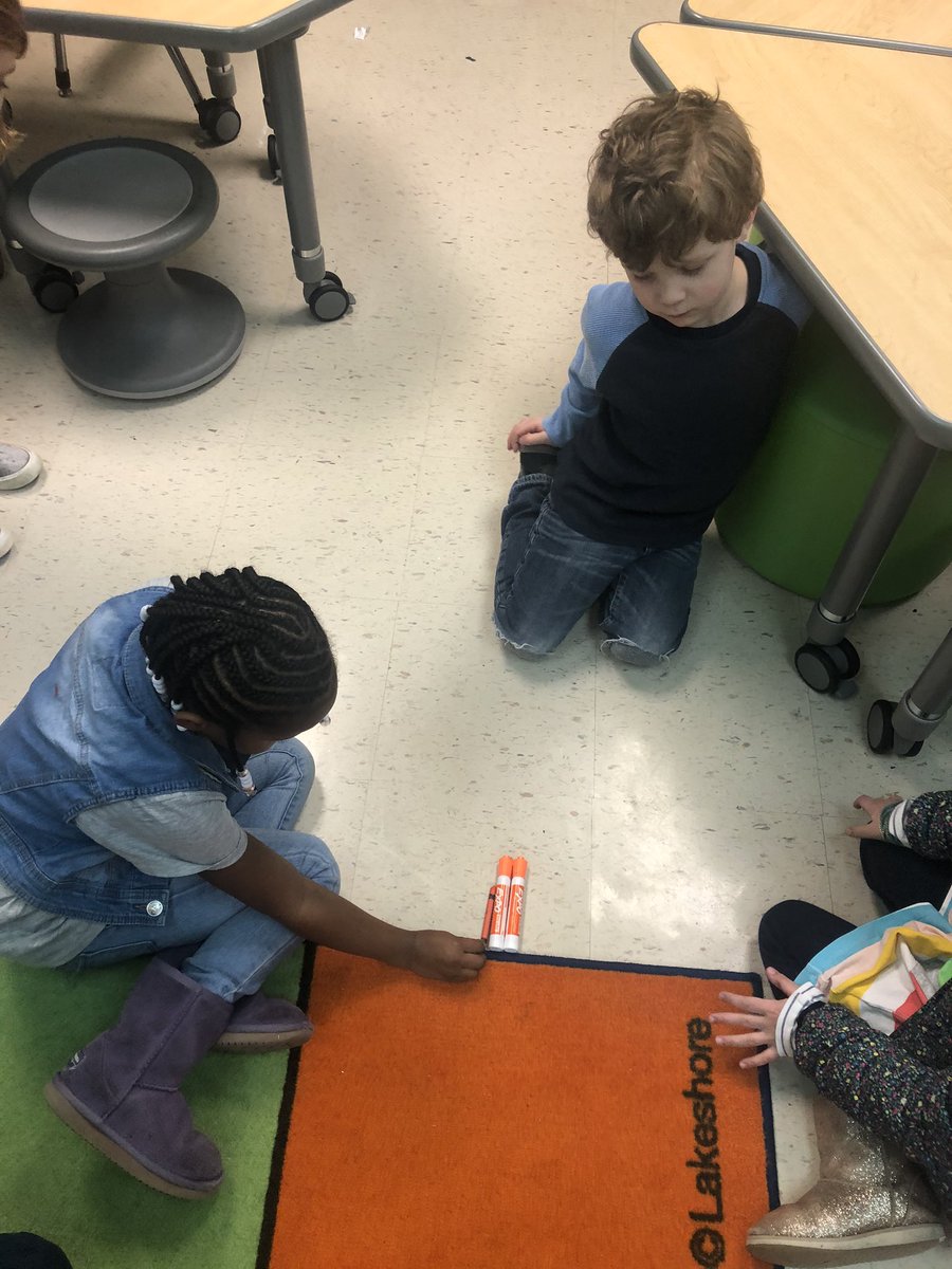 emannteaches's tweet photo. Comparing the lengths of their everyday objects. Ss are enjoying the movement and practical applications #mathmovements #length #mathinkindergarten https://t.co/No2P6Syec3