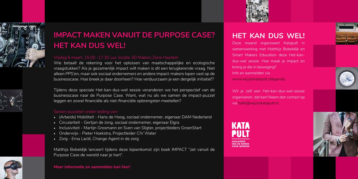 Impact maken vanuit de Purpose Case? Het kan dus wel!  6 maart: van Business Case naar Purpose Case + lancering boek <a href="/mbobeldijk/">Matthijs Bobeldijk</a>  IMPACT “zet vanuit de Purpose Case de wereld naar je hart”. Meer info &amp; aanmelden.... lnkd.in/enJ62-H #purpose #impact #wijzijnkatapult