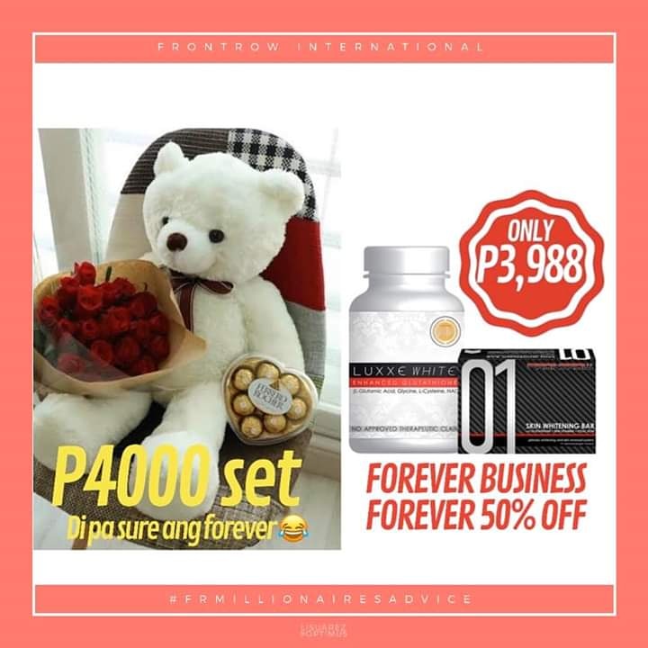 FrontrowHb's tweet image. Paki ayos ang desisyon sa buhay. 😂
Doon ka sa siguradong may FOREVER 💕

Bronze pockage one luxxe white one 01 soap. And get 50% discount lifetime. And have a life changing business.. 🥰