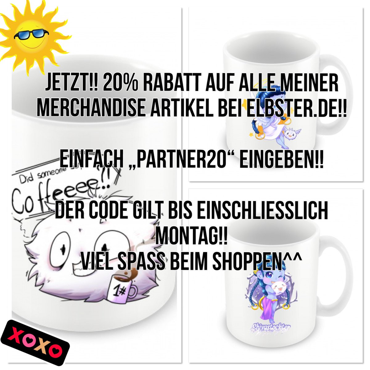 Bei elbster.de/693-shivastoch…  gibt es jetzt 20% auf alle meiner Merchandise Artikel! Einfach den Code: PARTNER20 eingeben und schon könnt ihr ordentlich sparen!! Ihr wollt noch ein T-Shirt oder einen Pullover oder eine neue Tasse? Bis einschließlich Montag 20% sparen. @elbster_de