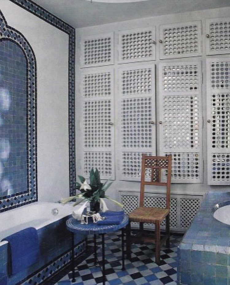 Two additional Bill Willis designed bathrooms sheathed in zellige tiles, above and below.