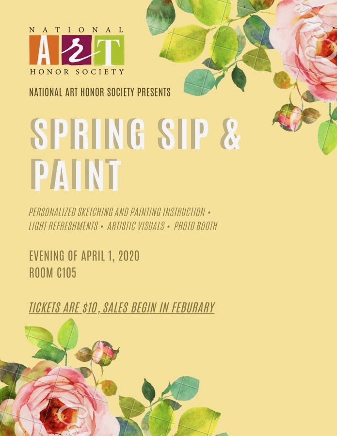 ohhsnahs's tweet photo. ATTENTION CLIPPER FAMILY! The National Art Honor Society is hosting our FIRST ANNUAL SIP &amp; PAINT this April! Bring your friends and family for light refreshments, guided painting, and a great time for only $10. Be on the look out for our flyers and tickets! https://t.co/7NiWqSBjAB