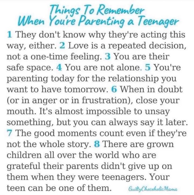 Things to remember when parenting a teen 👇🏻👇🏻  #motherhood #momlife https://t.co/DLHcrWextk<a href="/tag/motherhood"class="tags">#motherhood</a><a href="/tag/momlife"class="tags"><span>#momlife</span></a>