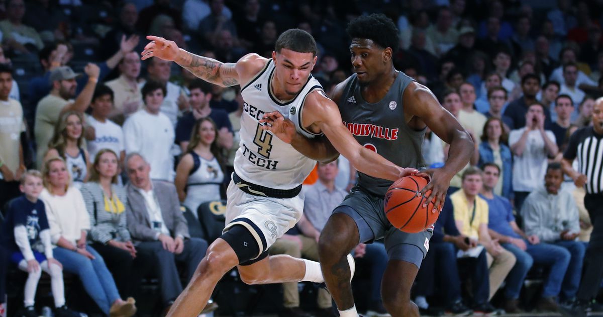 gatech_bb_fanly's tweet photo. Stunner in the ATL: Ga Tech upsets No. 5 Louisville 64-58 #GeorgiaTechBasketball  https://t.co/vAZFWXmq60 https://t.co/0Qi1K20b6a
