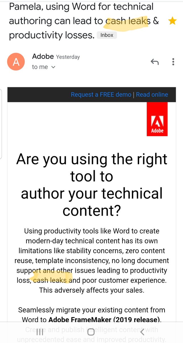 serendipitousP's tweet image. Hi @Adobe, did you mean cash (not *cache*)? Do you use editorial staff?

I don&apos;t use Word for technical authoring in general. HUGE #FrameMaker fan from the early 90s #SGML #conditional

I&apos;d pay to see you rap-battle @Office on who offers clients the biggest #cashleaks 💰💵💰💵💰