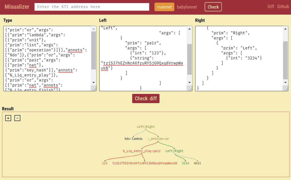 Misualizer now comes to the version 0.0.6. The diff page can display the difference between two Michelson data in graph.

misualizer.tezbridge.com

#Tezos