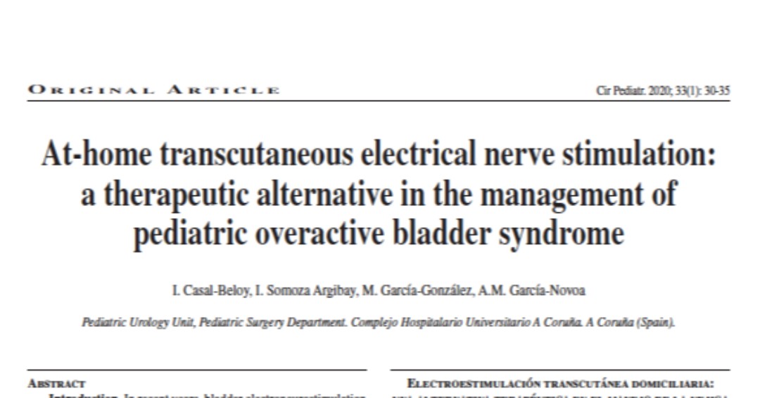 Electroestimulación transcutánea domiciliaria: una alternativa  en el manejo de la vejiga hiperactiva pediátrica.  
At-home transcutaneous electrical nerve stimulation: a therapeutic alternative in the management of pediatric overactive bladder syndrome