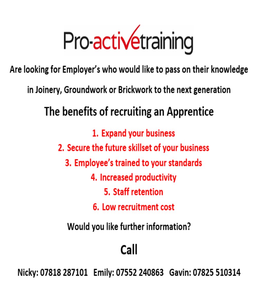 Thinking of taking on an Apprentice call numbers below for further information