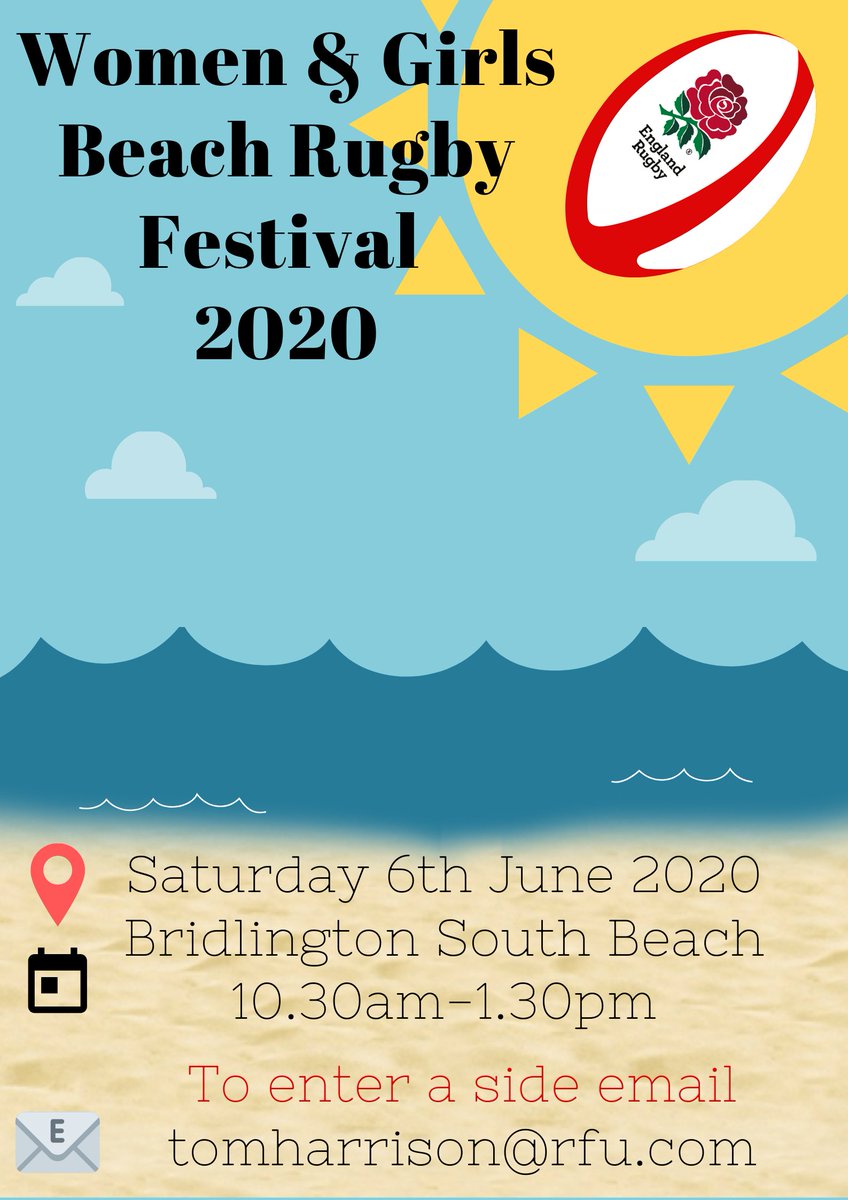 We are pleased to announce our Women's &amp; Girls Beach touch rugby festival has been confirmed 

📅 Saturday 6th June
🚩 Bridlington South Beach
⌚️10.30am - 1.30pm 

To enter a side email tomharrison@rfu.com 

#lifesabeach