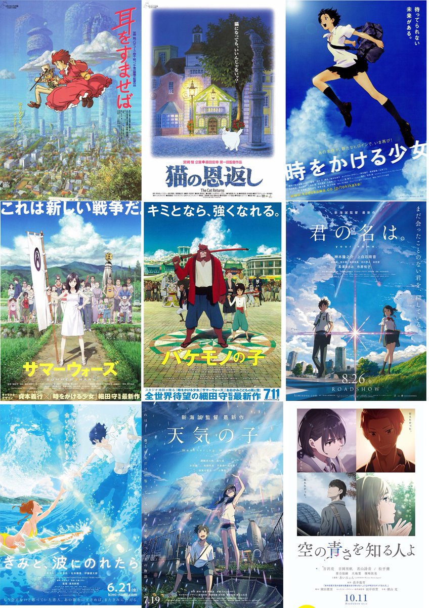 Canon 好きな邦画とりあえず9本 アニメver 耳をすませば 猫の恩返し 時をかける少女 サマーウォーズ バケモノの子 君の名は きみと 波にのれたら 天気の子 空の青さを知る人よ なんか 青いな Canon 好きな邦画とりあえず9本 アニメver 耳をすませば 猫の恩返し 時をかける少女 サマーウォーズ バケモノの子 君の名は きみと 波にのれたら 天気の子 空の青さを知る人よ なんか 青いな