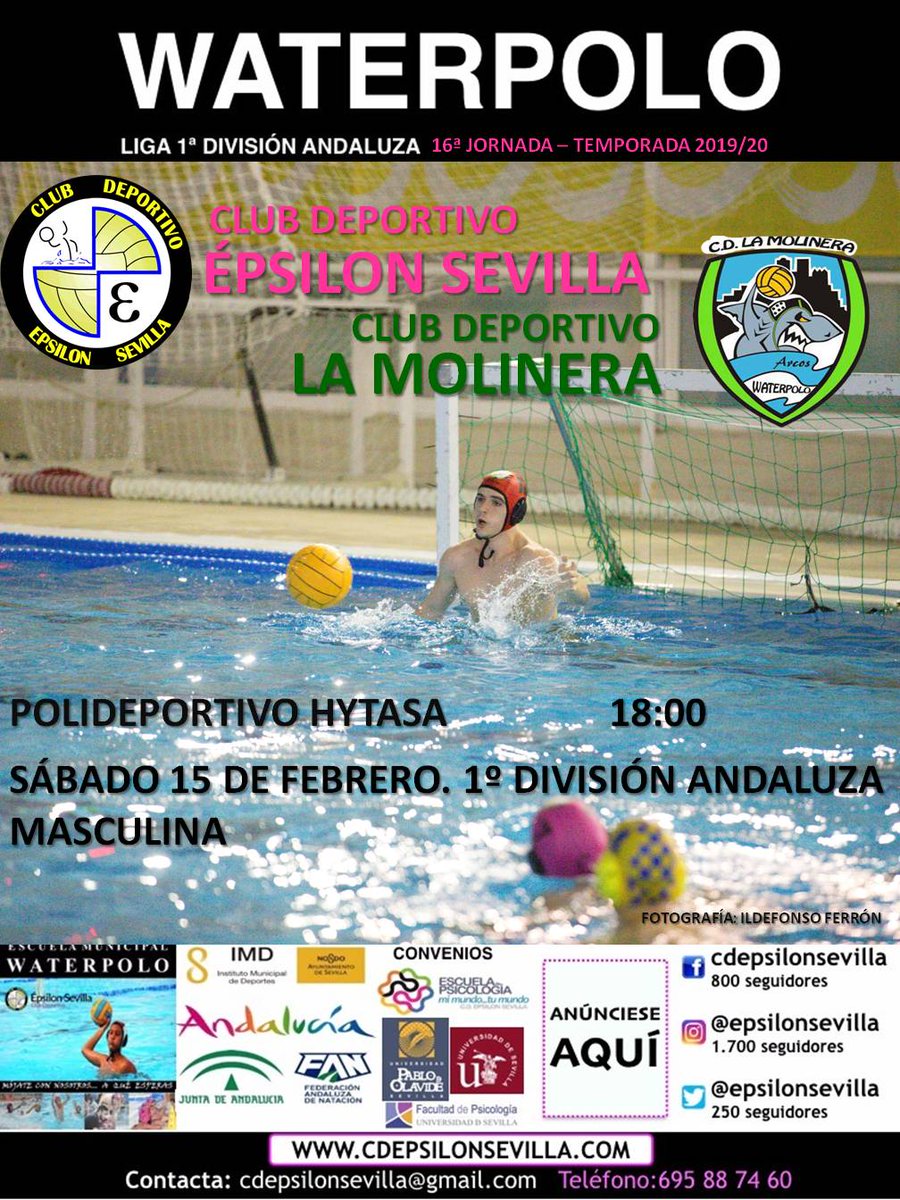 Este sábado tenemos la oportunidad en casa de retomar el camino de la victoria. 

🤽 CD La Molinera
📅 Sábado 15 de febrero
⏱️ 18:00
🏟️ Polideportivo Hytasa 
#VamosEpsilon