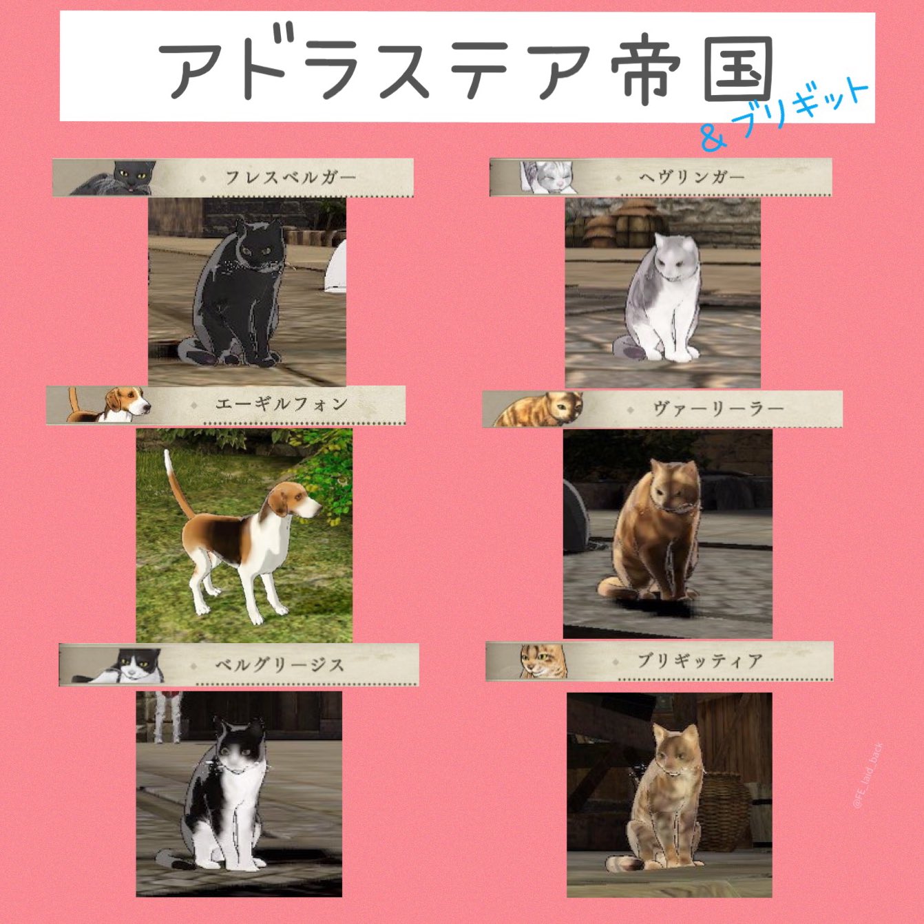 ｆｅの推しをひっそりと呟くかおり 今回のアプデで名前不詳だった4匹のにゃんこの名前が判明したので ファイアーエムブレム風花雪月 トータルわんにゃん贈り物ランキング 犬猫一覧表 Ver R2 2 13 最新版 アビスわんにゃん探しに行きますe
