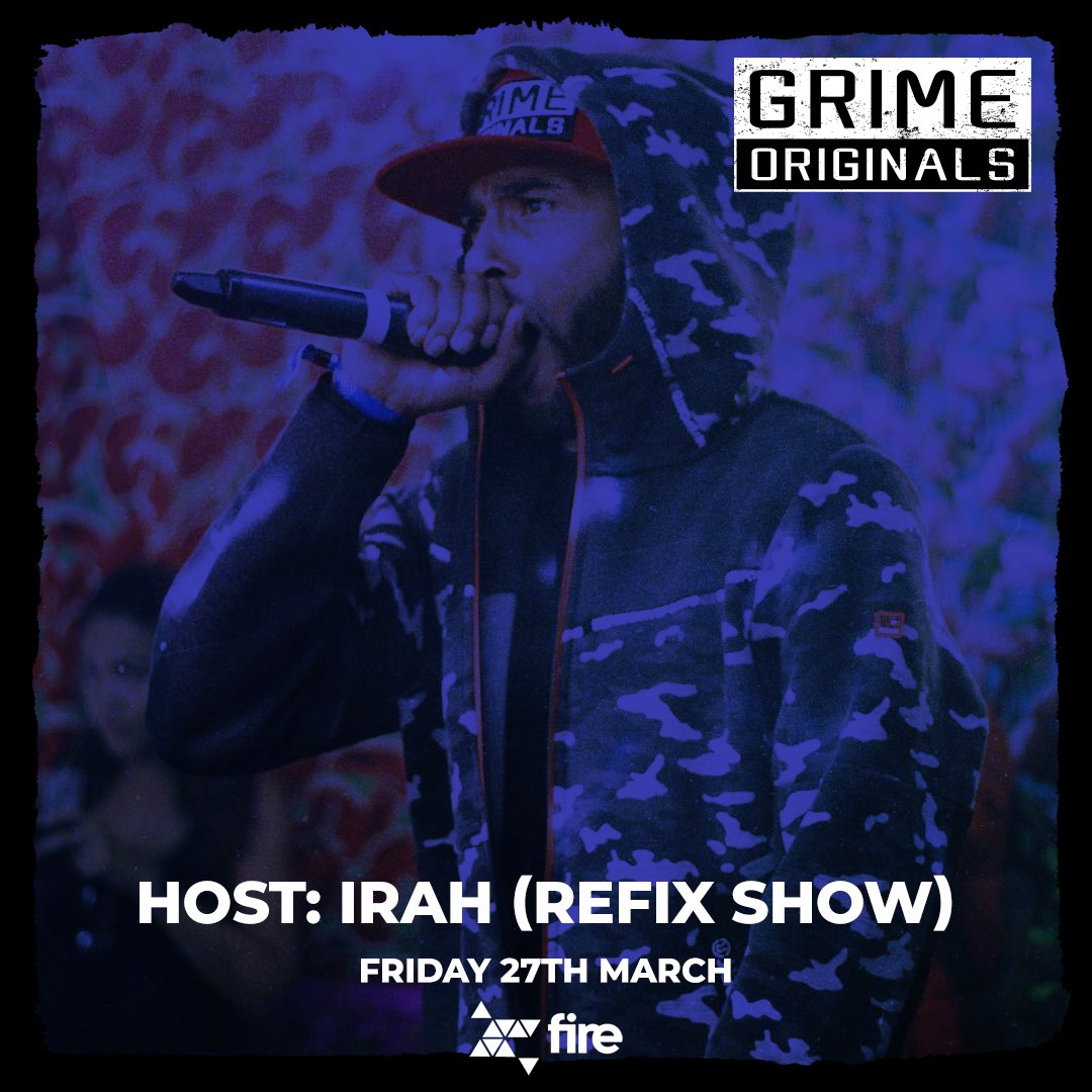 GrimeOriginals's tweet photo. IRAH, The Refix Show general will be the host with the most on the night. Donโt miss out get your tickets NOW!!! Grime Originals
Friday 27th March at Fire London.
๐ซ https://t.co/rKoIihL8Qy
#grimeoriginals #irah #balalala #refixshow #grime https://t.co/gfHFXWFSZL