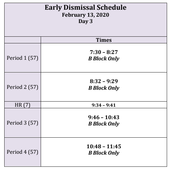 Today is an early release day - here is the schedule if you need it.