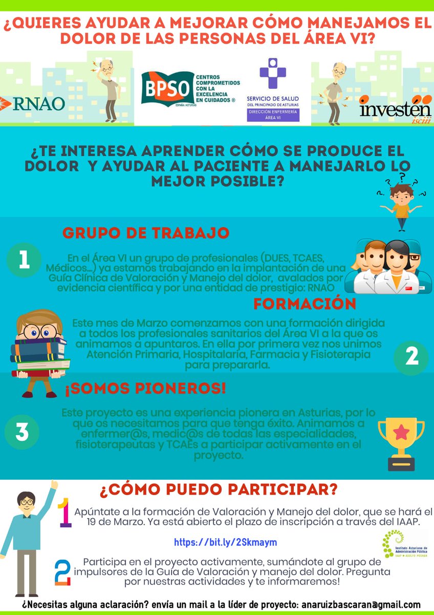 El equipo #bpso que implanta la guía de #dolor te propone algunas opciones si estás interesad@.
Anímate a participar, a formarte, a poner  tu granito para mejorar el bienestar de nuestros pacientes!
<a href="/A3Bpso/">BPSOAstA3</a> @BPracticasArea5 <a href="/CCR_BPSOAst/">CCR BPSO Asturias®</a>