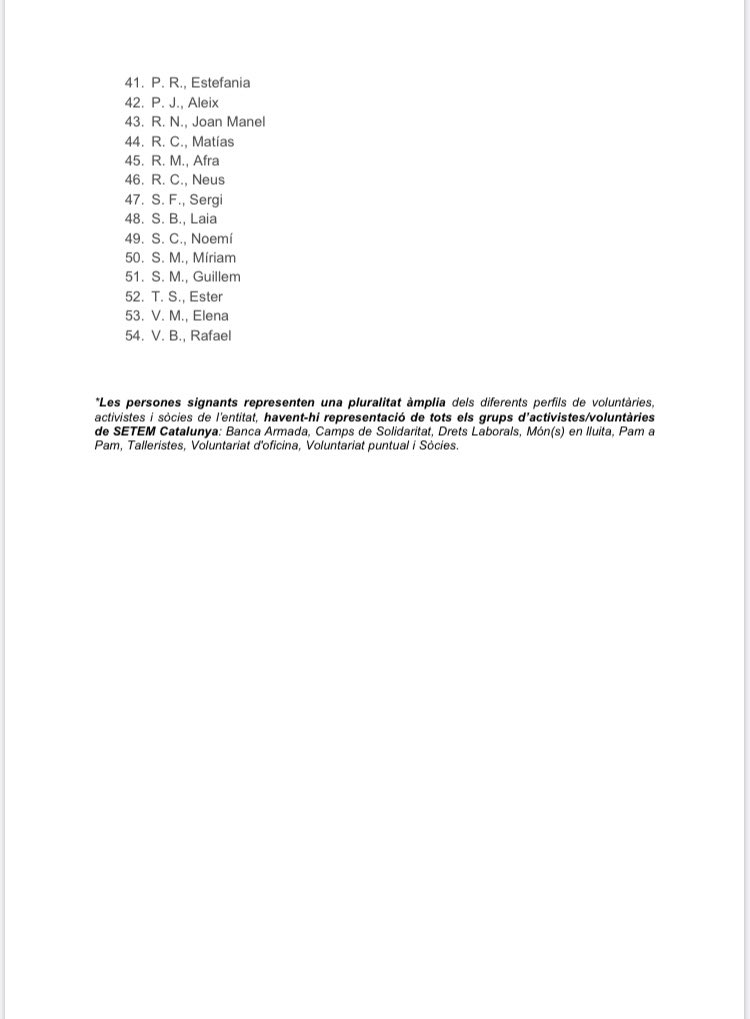 AlertaSetem's tweet photo. Després de la dimissió en bloc dels principals grups de voluntàries i activistes de SETEM Catalunya, més de 50 persones de la base social activa ens adherim a aquest manifest.
#TransparenciaSETEMCat #AlertaSETEMCat https://t.co/zOKRGbQ2BI