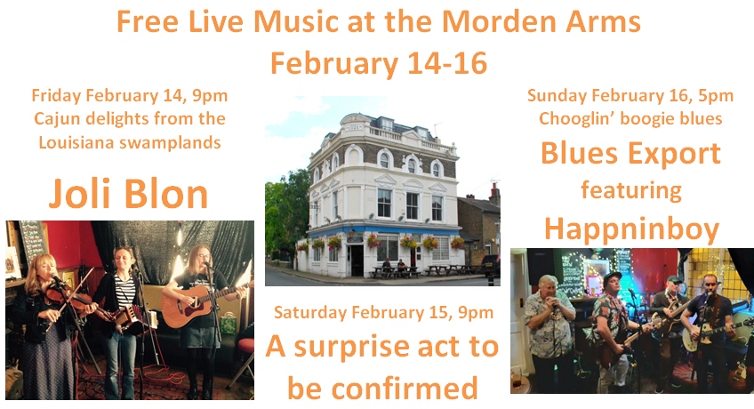 MordenArmsSE10's tweet photo. Here's the lineup for this #ValentinesDay weekend of #livemusic, with a gap on Saturday still to be filled to keep us all in suspense a little bit longer.
Tonight we've a #CuckoosCorner #OpenMic Night run by Gordon Robertson https://t.co/CairD4GEeK