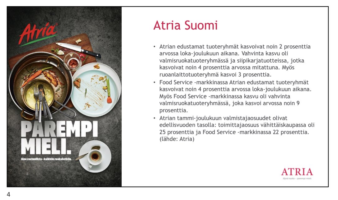 Atria_Oyj's tweet photo. Atria Suomi on hyvässa vedossa, vahva suoritus sanoo @JuhaG #Atria2019 https://t.co/gV4trPFNCa