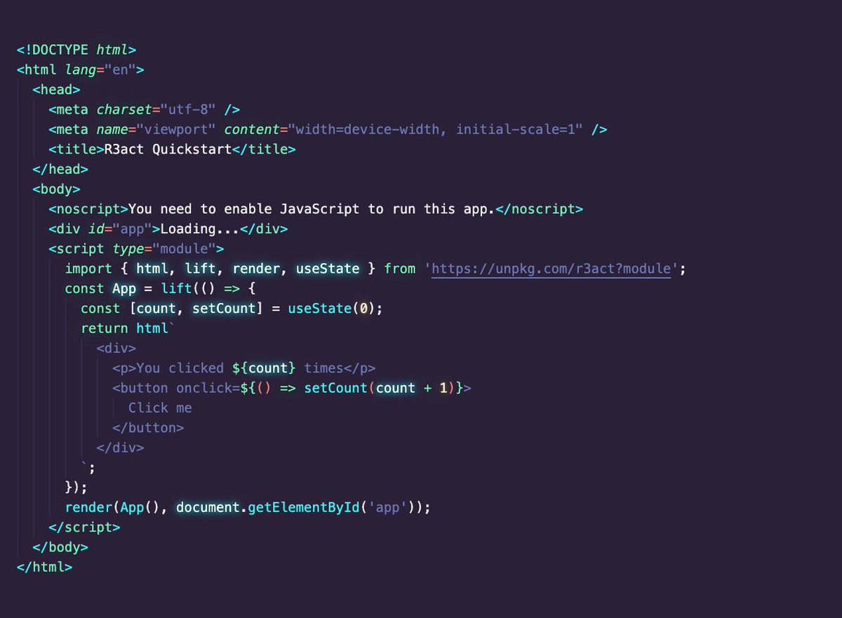 danieldietrich's tweet photo. 🚀 I'm uncovering the name of my upcoming #JavaScript library.

R☰ΛCT

⌬ #R3act is a subatomic JavaScript library for building user interfaces.

• https://t.co/b7YOZanwbV Hooks API
• Drop-in like jQuery, no JSX
• Zero dependencies
• Smaller than https://t.co/dcv4IJRLqT https://t.co/T7m6qU6uMH