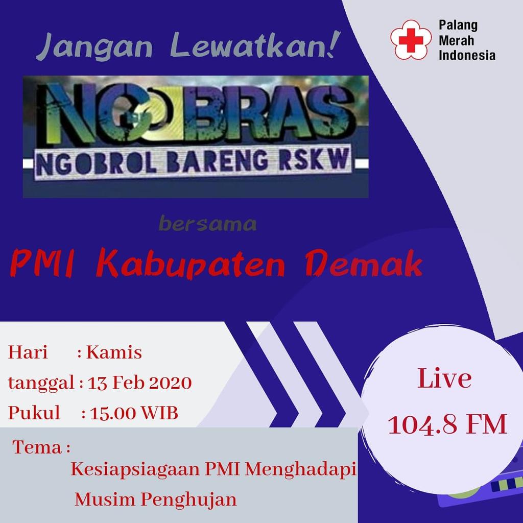 Saat ini masih berlangsung ya #sahabatPMI
Ngobrol bareng @rskwfm 
Dengan tema Kesiapsiagaan PMI menghadapi musim penghujan.
#sahabatPMI dan #mitrasuarakotawali monggo yang ingin bertanya,kritik dan saran bisa langsung call yaa
Salam tangguh
Salam kemanusiaan 
Siamo tutti fratelli