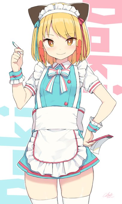 友人がメイド喫茶を開いだのでお祝いとしてこの絵を描きました。メイドたちの制服が凄くかわいいです! 