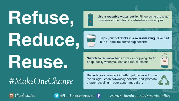 UoLEnvironment's tweet image. Come visit us today (Thursday 13th) from 12:00-15:00 in the Isaac Newton Building. Play our new game and chat to us about all things environmental. #RefuseReduceReuse #MakeOneChange