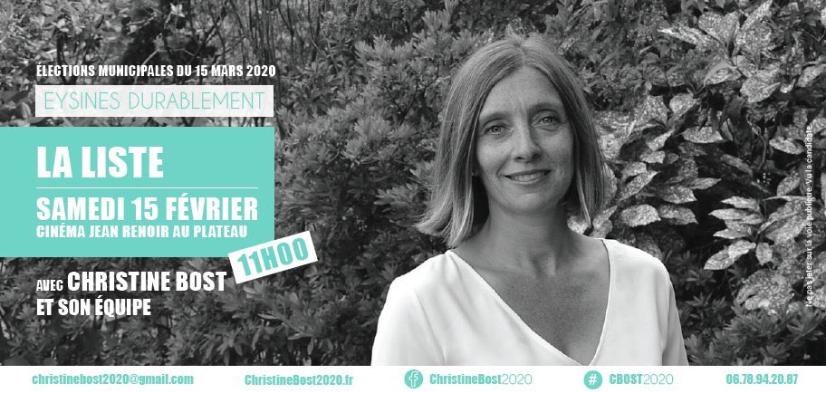 CBOST2020's tweet photo. ‼️ J-2 avant la présentation de la liste EYSINES DURABLEMENT par Christine Bost ‼️ 

➡️ Rendez-vous samedi matin à 11h00 au cinéma Jean Renoir au Plateau, #Eysines.

#CBOST2020 https://t.co/YHbyXD4mEq