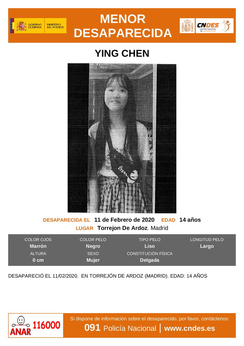 🆘#MUYURGENTE ⚠️
Esta es Ying, una #menor que ha #desaparecido en Torrejón de Ardoz #Madrid 

Si la ves llámanos 
☎062
☎091
☎112
Colabora, tu RT no cuesta nada y es muy importante para localizarla