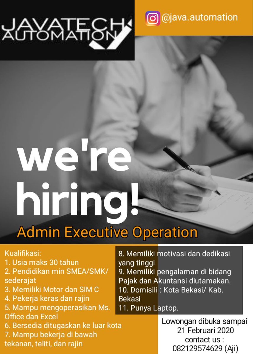 AjiTeguh04's tweet image. Javatech’s @JavaAutomation Hiring! 

Perusahaan kami yg berbasis Teknologi IT/IoT membuka kesempatan kpd para talenta muda terbaik utk tumbuh &amp;amp; maju bersama

Semoga langkah kecil ini berarti utk Negeri. 

#Javatech #startup