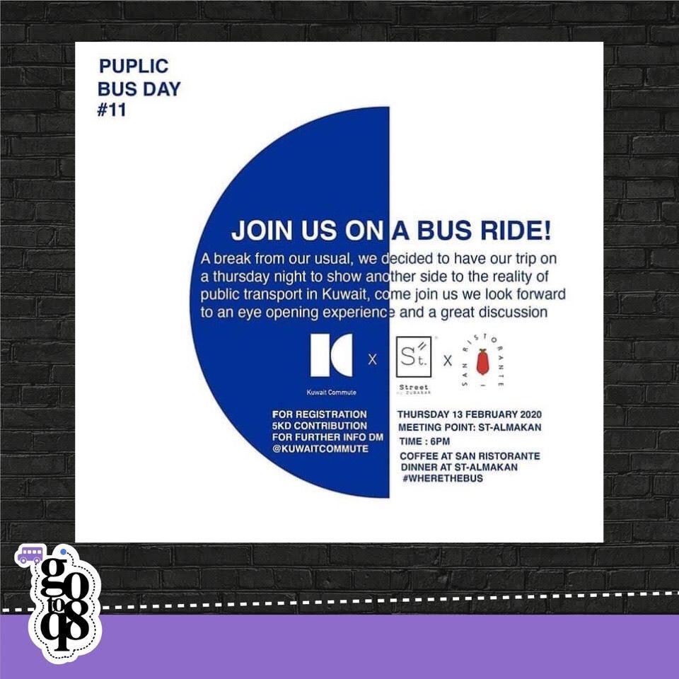 gotoq8 (@goto_q8) on Twitter photo Go to.. Bus Ride
———
When:
Thursday 13/2
6:00 pm
———
Where:
ST- Almakan
———
اذهب لرحلة الباص مساء يوم الخميس و اكسر روتين الاسبوع مكان الالتقاء في مطعم (المكان)
———
<a href="/kuwaitcommute/">kuwaitcommute كويت كوميوت</a>
#gotoq8 #gototrip #gotobusride #gotokuwaitcommute Go to.. Bus Ride
———
When:
Thursday 13/2
6:00 pm
———
Where:
ST- Almakan
———
اذهب لرحلة الباص مساء يوم الخميس و اكسر روتين الاسبوع مكان الالتقاء في مطعم (المكان)
———
<a href="/kuwaitcommute/">kuwaitcommute كويت كوميوت</a>
#gotoq8 #gototrip #gotobusride #gotokuwaitcommute