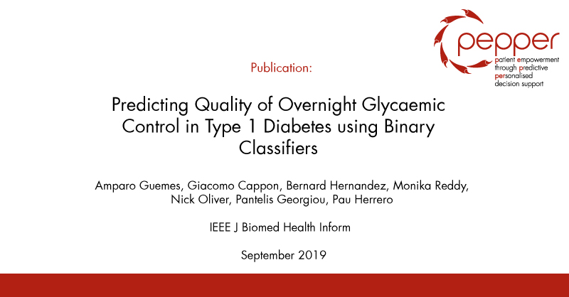 Publication:

Predicting Quality of Overnight Glycaemic Control in Type 1 Diabetes using Binary Classifiers.

Authors: Amparo Guemes, Giacomo Cappon, Bernard Hernandez, Monika Reddy, Nick Oliver, Pantelis Georgiou, and Pau Herrero.

LINK: doi.org/10.1109/jbhi.2…
<a href="/IEEEXplore/">IEEE Xplore</a>
