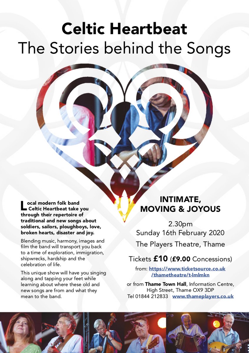 Only a handful of tickets left for Celtic Heartbeat - The Stories behind the Songs on Sunday 16th February afternoon at The Players Theatre, Thame.

Get your tickets now at The Town Hall or ticketsource.co.uk/thametheatre/a…

#enjoythecraic #thestoriesbehindthesongs