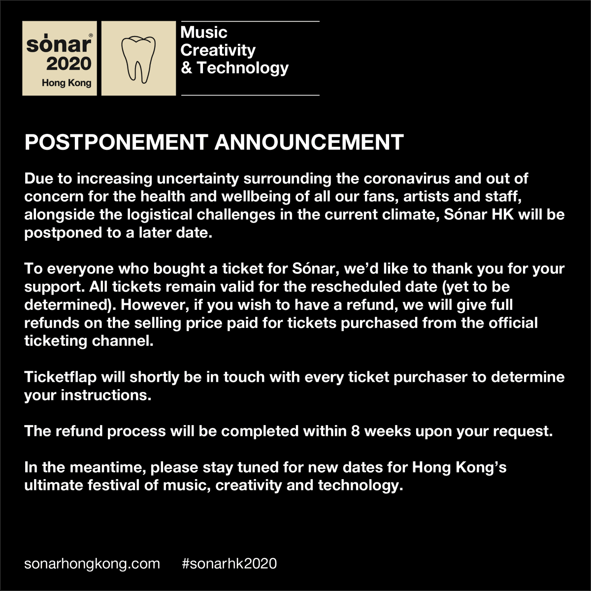 POSTPONEMENT ANNOUNCEMENT