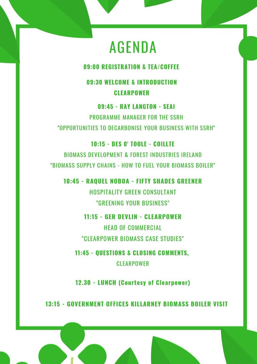Clearpower are organising a free half day workshop on commercial Biomass Boilers and the <a href="/SEAI_ie/">SEAI</a> Support Scheme for Renewable Heat in Killarney on Wednesday March 4th. Check out the attached flyer and register at the link below! 

tinyurl.com/sv2cdh7