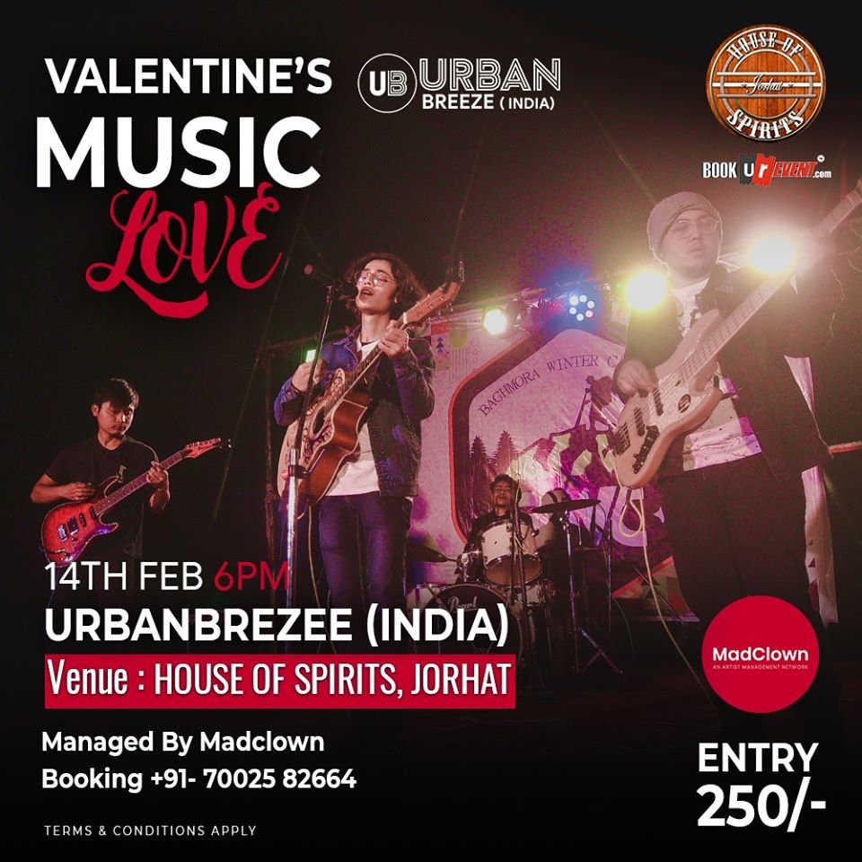 bookurevent's tweet photo. House Of Spirits, Jorhat Presents Valentine's Musical 2020 featuring Urban Breeze India on 14th of February 2020, from 6-9pm.

Come along with your loved ones and make it an evening full of love and music!

@madclown_artist_network

Urban Breeze - India🔥 https://t.co/eHeb1Ppr2r