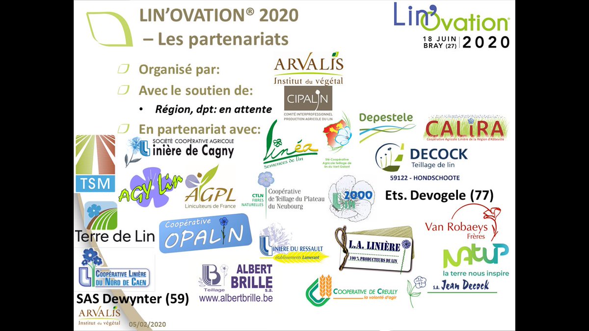De nombreux partenaires nous font confiance pour l'organisation de l’événement #Linovation2020 ! Merci #coopératives #lin #AGPL qui nous ont ouvert leurs portes pour que nous présentions la journée lors de leurs AG. 2000 #liniculteurs rencontrés à ces occasions!👍rdv 18/6/20 🗓️