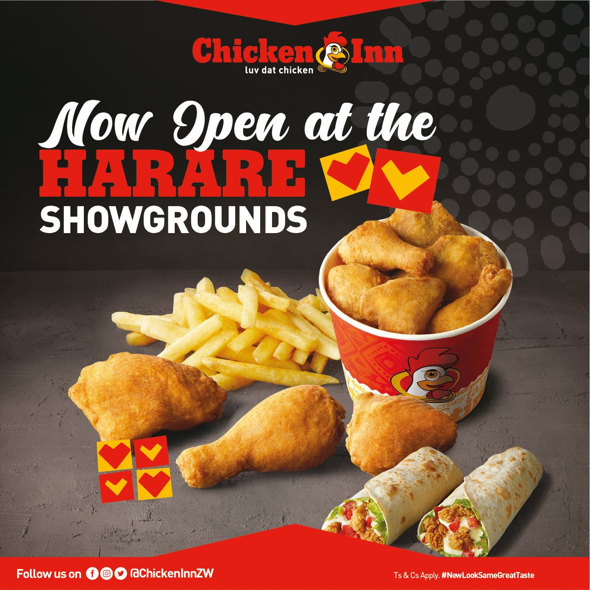 ChickenInnZW's tweet photo. NEW BRANCH ALERT!! 
The chicken you luv is now available at Harare Showgrounds.🎉Great spot right?! Come in and enjoy 😋 #LuvDatChicken @simbisabrands https://t.co/Prz0DsDj7f