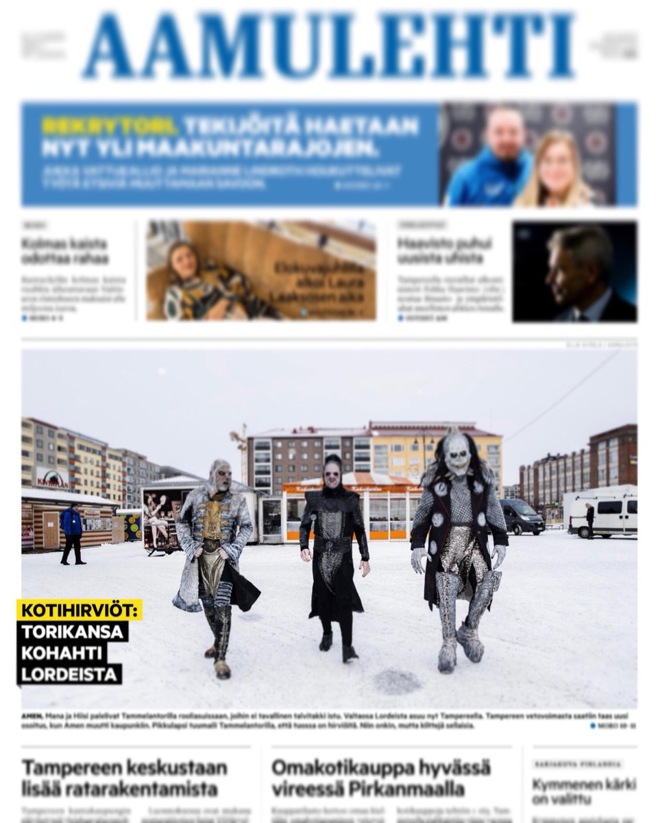 LORDIOFFICIAL's tweet photo. Our Tampere-part of the band @ManaOfLordi @AmenOfficial and Hiisi in the local newspaper @aamulehti today.
•
#lordi #tampere #aamulehti #killectour #pakkahuone #killection #metal #heavymetal #finnishheavymetal #rock https://t.co/1SRokGrrBo