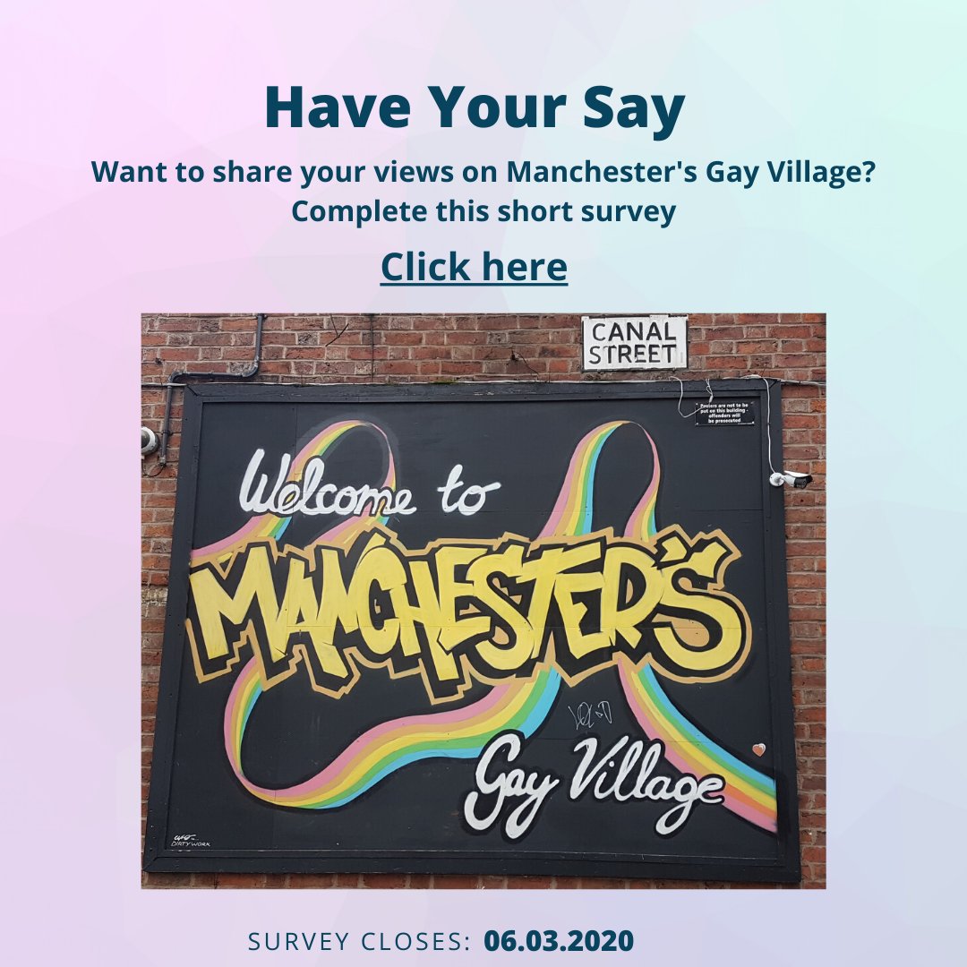 HatchRegeneris's tweet photo. We want to know what the Gay Village in Manchester means to you!

Take part and share your views: https://t.co/atzGBLXrW4

#ManchesterGayVillage #GayVillageManchester #GayVillageSurvey #Manchester https://t.co/7oyFHOKpum