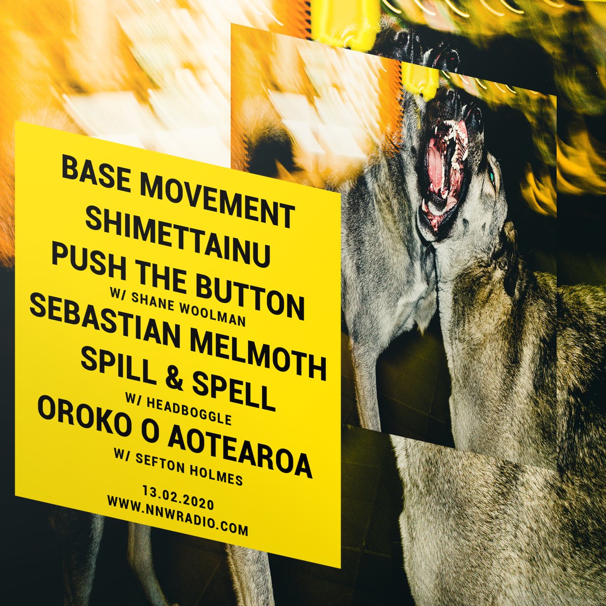 ⛓ Schedule for 13 February
⛓ Moscow time (GMT+3)

nnwradio.com

14:00 — Base Movement
16:00 — 湿った犬 / Shimettainu
18:00 — Push The Button w/ <a href="/shanewoolman/">Shane Woolman</a> 
20:00 — @mlmthuberalles 
23:00 — Spill &amp; Spell w/ <a href="/Headboggle/">HEAD BOGGLE</a> 
23:00 — Oroko O Aotearoa w/ Sefton Holmes