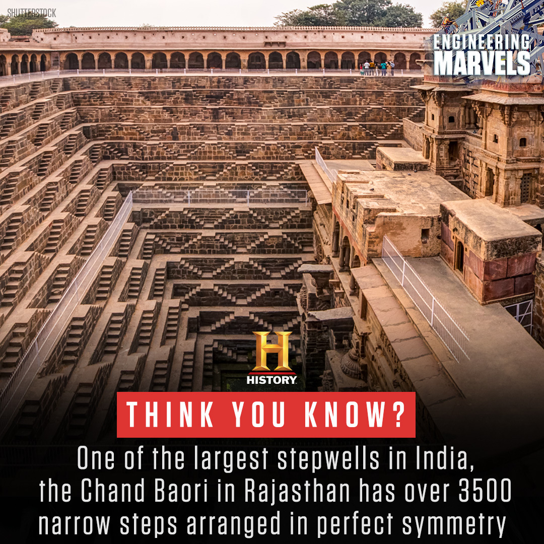 HistoryAsia's tweet photo. The Chand Baori stepwell was purportedly made during the reign of King Chanda in the 9th century. It featured 3500 narrow steps arranged in perfect symmetry. This stepwell was used to collect rainwater as well as a place for prayer and meditation. 🇮🇳#ThinkYouKnow https://t.co/sbn7haoQdL