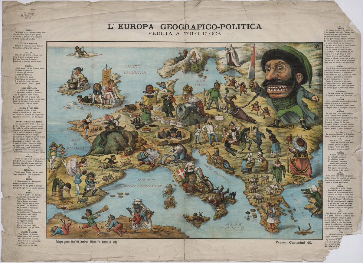 Italian satirical map of Europe from 1870. Source: https://t.co/e50rHHxHfq https://t.co/MJtoPBGUbu