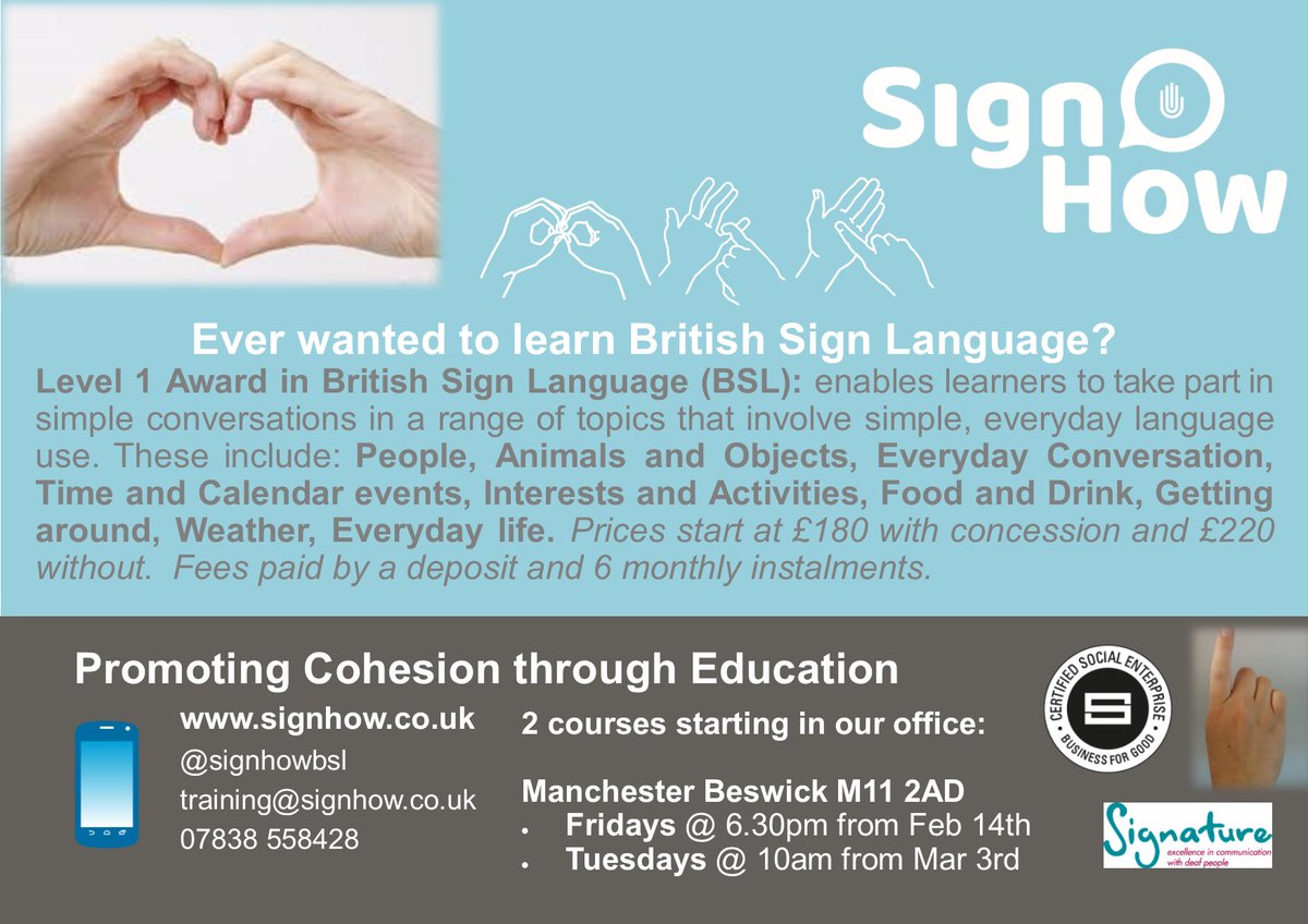 SignHowBSL's tweet image. Anyone fancy starting #BSL tomorrow? #Manchester