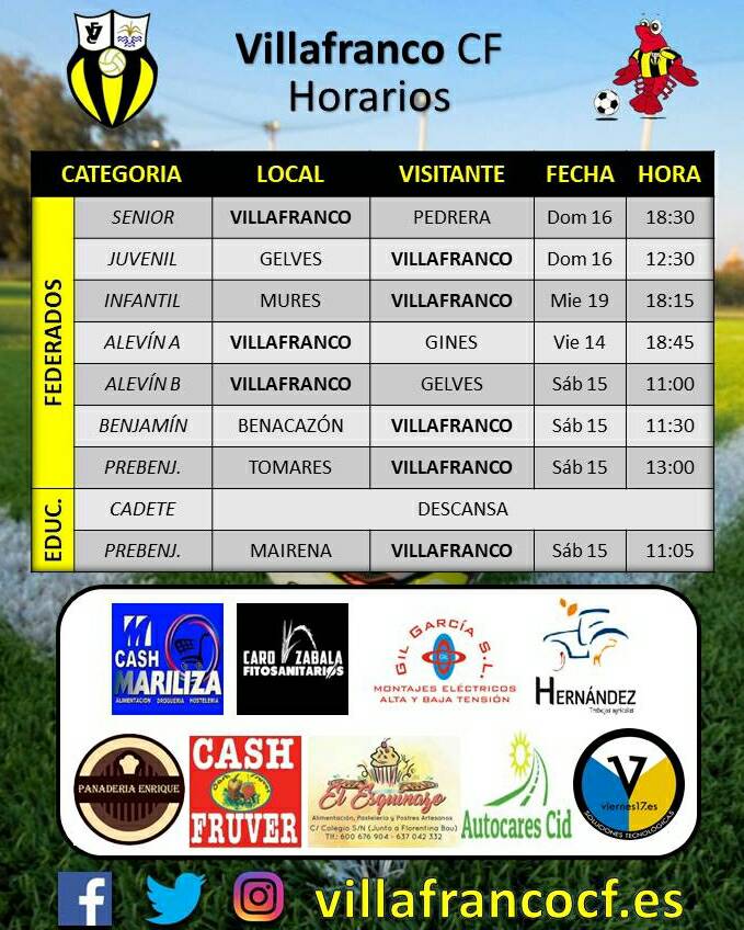 VILLAFRANCOCF's tweet photo. 💛PRÓXIMA JORNADA🖤
¡Ya tenemos los horarios confirmados de todos nuestros partidos de la siguiente jornada!
👀 https://t.co/0RlPx4Pnsk
¡El #SeniorVCF vuelve a su templo, nuestro Rafael Beca! 😍
A disfrutar ¡Vamos Villa!
#SomosUnaGranFamilia https://t.co/SMBbog9ZML