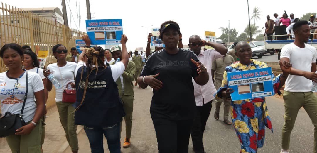 action_edo's tweet photo. The Chairman, @EgorLGA Hon.E Ogbemudia taking the lead with her #YouthCorpmembers, staff in a road walk creating more awareness on #Lassafeverpreventionandcontrol, #Feb2020IPDS
#Strongpoliticalwill 
#Lassafeverispreventable 
#HandwashingisKey https://t.co/2OOaj3Rb9e