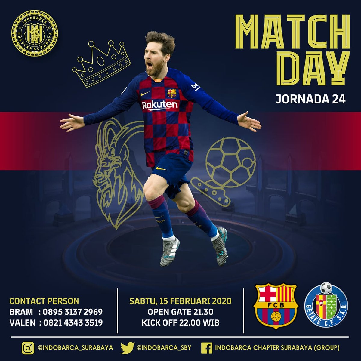 INDOBARCA_SBY's tweet photo. Barcelona vs Getafe
Sabtu, 15 Februari 2019
Open Gate 21.30 | Kick Off 22.00
M Radio Surabaya
.
.
More info : cp yg tertera di tampilan
.
.
#ibcs #indobarcasurabaya
#forcabarca #forcaindobarca https://t.co/zKVo6ckjCg