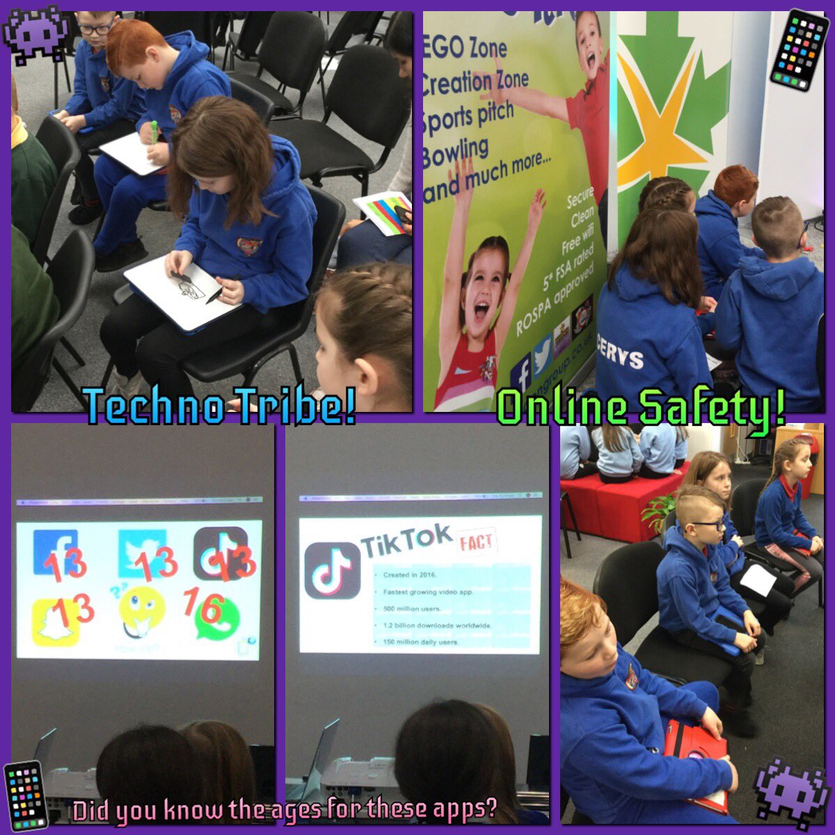 PPS_Eira's tweet image. We were surprised to learn the age restrictions for certain social media apps (bottom left photo). Did you realise these were the appropriate ages? 🤔 #TechnoTribe taking in lots of useful information. @EdenEdCentre @EAS_Digital @Phip_Primary #phipict 📱👾