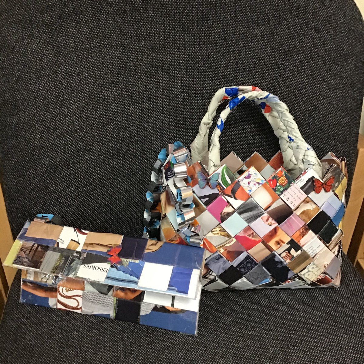 wooltonprimary's tweet image. Wow! Our pupils continue to amaze us with their creative skills. Allessia &amp;amp; Giorgia&apos;s trendy handbags were created using magazines, popcorn packaging and a plastic bag 👏👏👏 #WPSCreativity #WPSTrashionShow