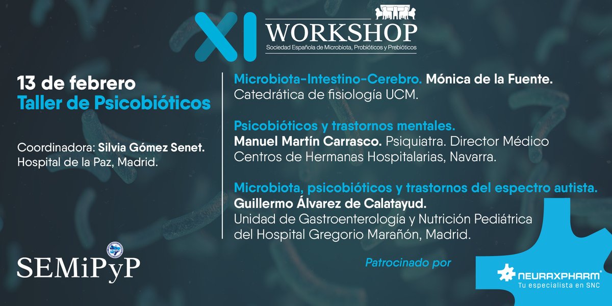 Neuraxpharm_ES's tweet photo. Hoy estaremos en el XI Workshop de @SEMiPYP en Granada, en el taller de #Psciobióticos patrocinado por #Neuraxpharm. Este encuentro reúne a más de 300 profesionales expertos en esta área y afines.
Te esperamos en la Sala Andalucía 3, planta 1, a las 15:30h. #SEMIPYP #SEMIPYP2020 https://t.co/hkbbYSZCI4
