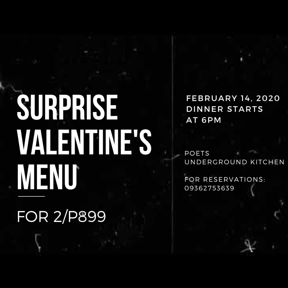 PoetsUnderKitch's tweet photo. Surprise? Surprise! Last minute Valentine's Date? We got you!🌹 Message us for reservations. 📫

#PoetsUndergroundKitchen https://t.co/43wWa6PdXr